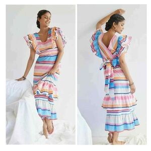 Anthropologie Plenty By Tracy Reese Striped Ruffle Maxi Dress Size Small